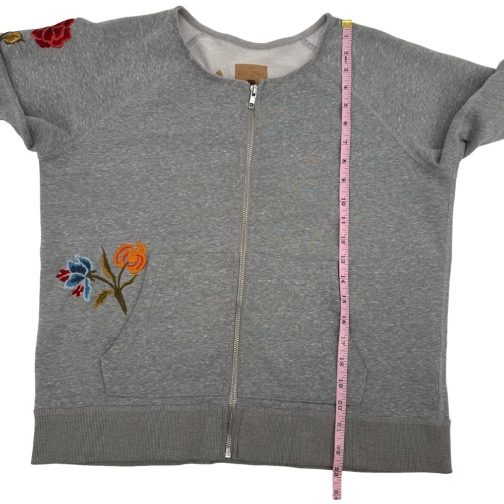 DRIFTWOOD Small Zip Up Hoodie Heathered Gray Floral Butterfly Embroidered Teddy - Picture 7 of 15